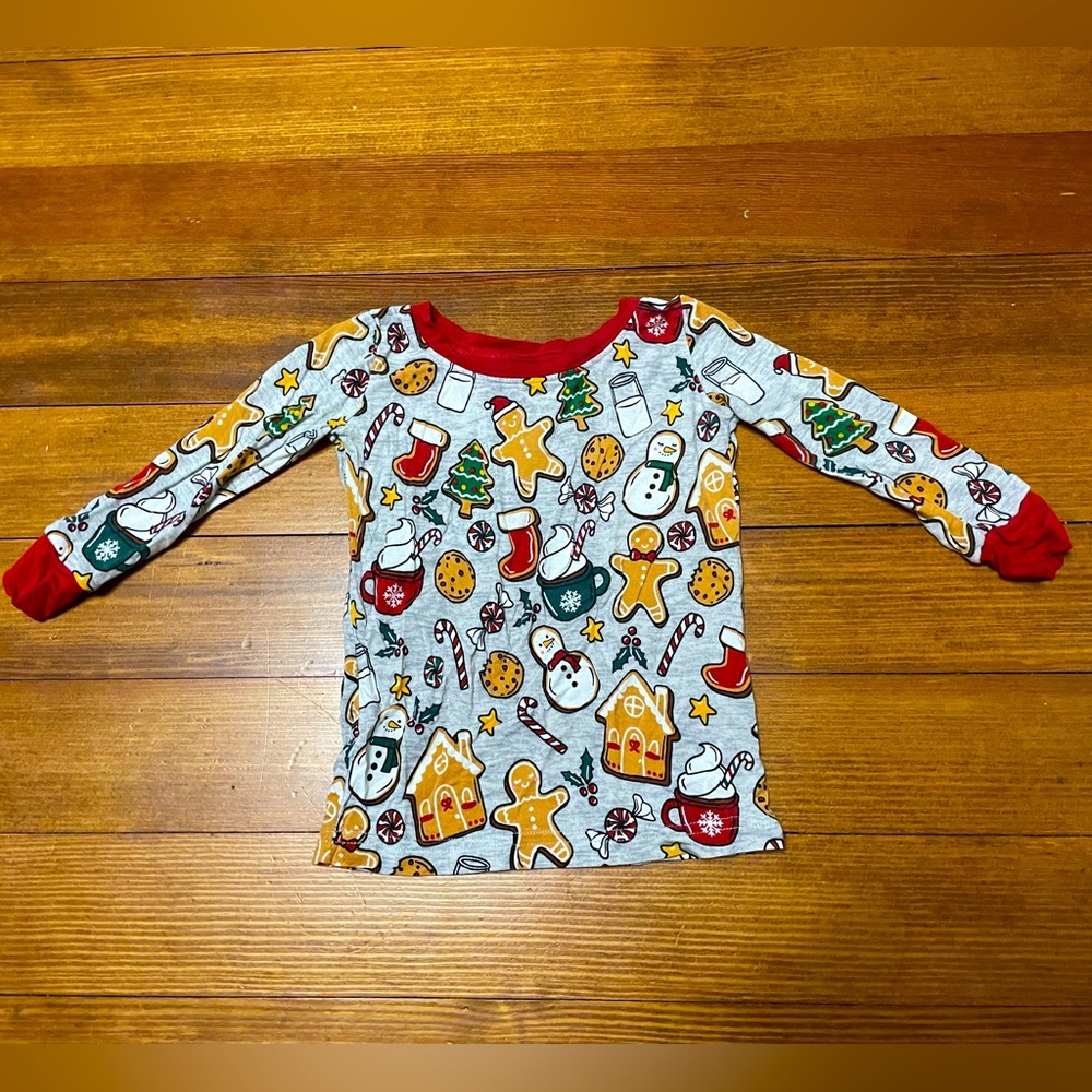 Little Sleepies White Holiday Cookie Print Pajama Top with Red Trim